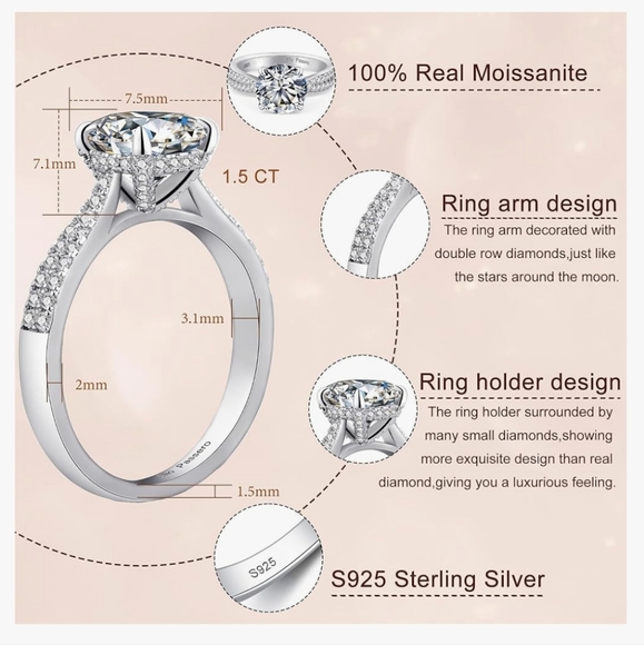 925 Sterling Silver 1.5 Carat MOISSANITE Engagement Ring NWT - Picture 3 of 7
